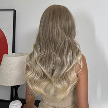 Load image into Gallery viewer, Long Womens Wigs with Bangs Ombre Brown Platinum Blonde Wigs Side Part Synthetic Wavy Wigs Women Cosplay Party Wigs For Black Women Cosplay Wigs For Women