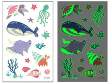 Load image into Gallery viewer, Luminous Tattoo Stickers Temporary Animal Tattoos Glow Paste on Face Arm Leg Fluorescent Waterproof Fake Tattoo For Kids Girls