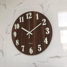 Load image into Gallery viewer, Luminous Wall Clock Silent Non-Ticking Quartz Wall Clocks Large Luminous Function Numbers and Hands Battery Operated Decorative Wall Clock for Office 12 Inch Wooden Silent Non-Ticking Kitchen Wall Clocks With Night Lights For Indoor/Outdoor Living Room