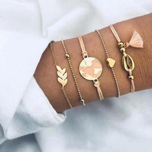 Load image into Gallery viewer, Luxruy Modern Bohemian Gold Color Moon Leaf Crystal Opal Open Bracelet Set for Women In Boho Beach Bangle Jewelry Style