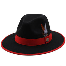 Load image into Gallery viewer, Luxurious Unique Couple Hats Wide Brim Fedora Hat Winter Autumn Trendy Fedora Hat Women Black Red Wedding Hat With Feather Belts For Hats Men Beautiful Gentleman Elegant Classical Hat