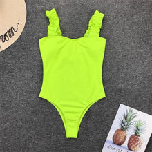 Load image into Gallery viewer, Luxury Black Female Swimsuit Vintage One Piece Ruffled Push Up Tummy Control Swimwear Halter One Piece Slimming Retro Swimsuit Women's Plus Size Push Up Bathing Suit Solid Red Swimwear Women Padded Bathing Suits
