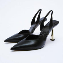 Load image into Gallery viewer, Luxury Black Straps Black Shoes For Women Shallow Summer Heels Beige Elastic Band Low Pointed Closed Flat Rhinestone Slip-on Shoes Flats Outdoor Walking Slippers