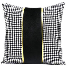 Load image into Gallery viewer, Luxury Black White Houndstooth Gold Leather Stitching Pillow Covers Sofa Decorative Horse Pillow Case Swallow Gird Throw Pillowcases Black Gold PU Leather Polyester Splicing Cushion Covers Well Made Classic Pattern