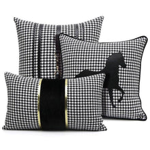 Load image into Gallery viewer, Luxury Black White Houndstooth Gold Leather Stitching Pillow Covers Sofa Decorative Horse Pillow Case Swallow Gird Throw Pillowcases Black Gold PU Leather Polyester Splicing Cushion Covers Well Made Classic Pattern
