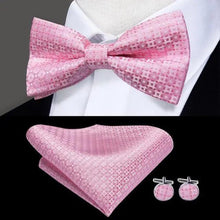 Load image into Gallery viewer, Luxury Butterfly Beige Silk Bow Ties For Men Gentlemens Cufflinks Set Elegant Design Wedding Party Bowties For Tuxedo Excellent Gift For Prom