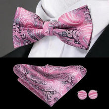 Load image into Gallery viewer, Luxury Butterfly Beige Silk Bow Ties For Men Gentlemens Cufflinks Set Elegant Design Wedding Party Bowties For Tuxedo Excellent Gift For Prom