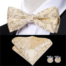 Load image into Gallery viewer, Luxury Butterfly Beige Silk Bow Ties For Men Gentlemens Cufflinks Set Elegant Design Wedding Party Bowties For Tuxedo Excellent Gift For Prom