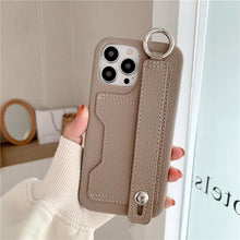 Load image into Gallery viewer, Luxury Card Holder Wrist Strap Leather Wallet Case For iphone 12 13 14 14pro 13Pro Max Mini Protective Cover Wallet Case With Leather Adjustable Hand Strap Phone Cover