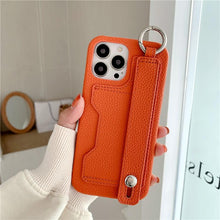 Load image into Gallery viewer, Luxury Card Holder Wrist Strap Leather Wallet Case For iphone 12 13 14 14pro 13Pro Max Mini Protective Cover Wallet Case With Leather Adjustable Hand Strap Phone Cover