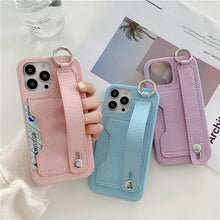 Load image into Gallery viewer, Luxury Card Holder Wrist Strap Leather Wallet Case For iphone 12 13 14 14pro 13Pro Max Mini Protective Cover Wallet Case With Leather Adjustable Hand Strap Phone Cover