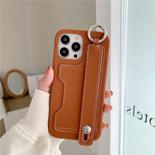 Load image into Gallery viewer, Luxury Card Holder Wrist Strap Leather Wallet Case For iphone 12 13 14 14pro 13Pro Max Mini Protective Cover Wallet Case With Leather Adjustable Hand Strap Phone Cover