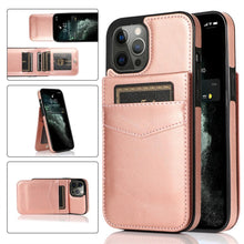 Load image into Gallery viewer, Luxury Cards Case For iPhone 14 13 12 Mini 11 Pro Max Durable Leather Strong Stand Holder Phone Cover Magnetic Flip Case For Women Girls With Card Holder Secure Card Holder