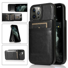 Load image into Gallery viewer, Luxury Cards Case For iPhone 14 13 12 Mini 11 Pro Max Durable Leather Strong Stand Holder Phone Cover Magnetic Flip Case For Women Girls With Card Holder Secure Card Holder