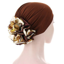 Load image into Gallery viewer, Luxury Elegant Bonnet Lightweight Soft Big Black Flower Elastic Elegant Hijab Caps Turban Africa Lightweight Headtie Head Scarf Soft Wrap Hat For Women
