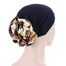 Load image into Gallery viewer, Luxury Elegant Bonnet Lightweight Soft Big Black Flower Elastic Elegant Hijab Caps Turban Africa Lightweight Headtie Head Scarf Soft Wrap Hat For Women