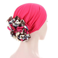 Load image into Gallery viewer, Luxury Elegant Bonnet Lightweight Soft Big Black Flower Elastic Elegant Hijab Caps Turban Africa Lightweight Headtie Head Scarf Soft Wrap Hat For Women