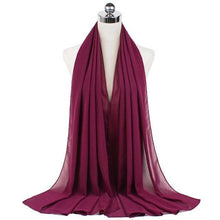 Load image into Gallery viewer, Luxury Fashion Long Soft Solid Chiffon Scarf Head Wrap Echarpe Shawl Lightweight Headscarf Instant Ready To Wear Elegant Hijab Scarf Wrap Muslim Shawl Islamic Hijabs Arab Wrap Head Scarves For Women