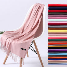 Load image into Gallery viewer, Luxury Fashion Winter Solid Colorful Soft Scarf Hijabs Tassels Long Warm Shawls Hijabs Lightweight Scarfs Scarves Cashmere Elegant Hijabs Scarves Wraps For Women