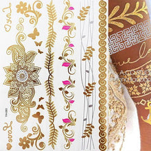 Load image into Gallery viewer, Luxury Flash Metallic Waterproof Temporary Tattoo Gold Silver Flower Tattoo Sticker Long Lasting Gold Design For Womens