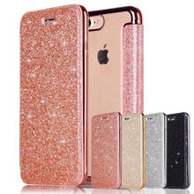 Load image into Gallery viewer, Luxury Glitter Leather Flip Wallet Case For iPhone 14 13 12 11 Pro XS Max XR X 7 8 Plus 6s Plus Clear Back Case iPhone Shiny Luxury Glitter Leather Case with Card Holder Flip Magnetic Closure Stand Cover