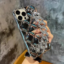 Load image into Gallery viewer, Luxury Glitter Rhinestones Wrist Bracelet Chain Case For iPhone 14 13 11 12 Pro Max X XR XS 7 8 Plus Detachable Metal Bracelet Luxury Chain Case for iPhone