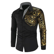 Load image into Gallery viewer, Luxury Gold Black Shirt Men New Slim Fit Long Sleeve