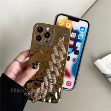 Load image into Gallery viewer, Luxury Gold Plating Electroplated Bracelet Cute Compatible with iPhone Diamond Case Luxury Sparkle Glitter Rhinestone Phone Case For iPhone 14 13 Promax 11 12 Pro Max Mini Xs Max XR 8 7 Plus Mirror Cover