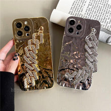 Load image into Gallery viewer, Luxury Gold Plating Electroplated Bracelet Cute Compatible with iPhone Diamond Case Luxury Sparkle Glitter Rhinestone Phone Case For iPhone 14 13 Promax 11 12 Pro Max Mini Xs Max XR 8 7 Plus Mirror Cover