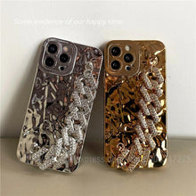 Load image into Gallery viewer, Luxury Gold Plating Electroplated Bracelet Cute Compatible with iPhone Diamond Case Luxury Sparkle Glitter Rhinestone Phone Case For iPhone 14 13 Promax 11 12 Pro Max Mini Xs Max XR 8 7 Plus Mirror Cover