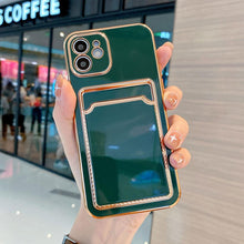 Load image into Gallery viewer, Luxury Gold Plating Phone Case With Card Slot For iphone 13 Pro 12 11 Pro MAX XS XR XS MAX Luxury Black Orange Phone Cover Back Case with Golden Frame Case for iPhone