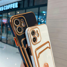 Load image into Gallery viewer, Luxury Gold Plating Phone Case With Card Slot For iphone 13 Pro 12 11 Pro MAX XS XR XS MAX Luxury Black Orange Phone Cover Back Case with Golden Frame Case for iPhone