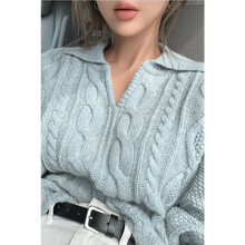 Load image into Gallery viewer, Luxury Kitty Retro Women Sweater Pullovers Knitted Casual Solid Autumn Turn-down Collar Feminine Loose All Match Soft Sweet Tops