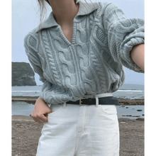 Load image into Gallery viewer, Luxury Kitty Retro Women Sweater Pullovers Knitted Casual Solid Autumn Turn-down Collar Feminine Loose All Match Soft Sweet Tops