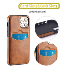 Load image into Gallery viewer, Luxury Leather Card Retro Case for iPhone 14 13 12 Mini 11 Pro Max X XR XS Slim Soft Cover for 14 Max Built-in Metal Plate for Magnetic Mounting & Card Holder Phone Case