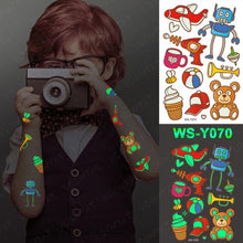 Load image into Gallery viewer, Luxury Luminous Tattoo Stickers Unicorn Stars Temporary Waterproof Luminous Fake Tattoos Stickers Dinosaur Butterfly For Children