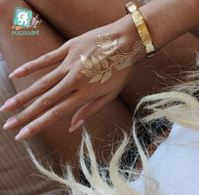Load image into Gallery viewer, Luxury Metallic Temporary Tattoo Gold Silver Flower Sticker Long Lasting Gold Design For Womens