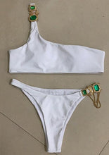 Load image into Gallery viewer, Luxury Purple Halter Crystal Diamond Bikini Female Swimsuit Women Swimwear Rhinestone Bikini Set Bathing Suit Women's Swimwear Rhinestone Halter Low Waist Tie Side Bikini Set 2 Pieces Crystal Diamond Swimsuit