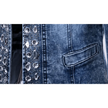 Load image into Gallery viewer, Luxury Spring Fashionable Women Denim Jacket Slim Zipper Casual Short Sequins Outerwear Ladies Vintage Crystal Biker