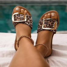 Load image into Gallery viewer, Luxury Summer Leopard Design Women's Slippers Shoes Summer Flat Woman Fashion Buckle Peep Toe Flat Shoes Adjustable Buckle Strap Casual Comfort Footbed Slides Sandals For Indoor And Outdoor Beach