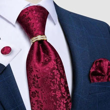 Load image into Gallery viewer, Luxury Wedding High Quality Solid Color Floral Tie For Men Fashion Silk Necktie Cufflink Silk Tie Set For Men