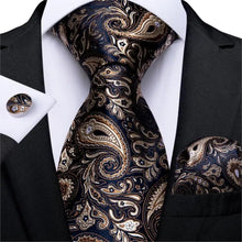 Load image into Gallery viewer, Luxury Wedding Party Floral Design Silk Necktie Hanky And Matching Cufflinks Set For Men Classic Design Necktie Set For Men