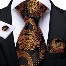 Load image into Gallery viewer, Luxury Wedding Party Floral Design Silk Necktie Hanky And Matching Cufflinks Set For Men Classic Design Necktie Set For Men