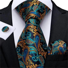 Load image into Gallery viewer, Luxury Wedding Party Floral Design Silk Necktie Hanky And Matching Cufflinks Set For Men Classic Design Necktie Set For Men