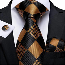 Load image into Gallery viewer, Luxury Wedding Party Floral Design Silk Necktie Hanky And Matching Cufflinks Set For Men Classic Design Necktie Set For Men