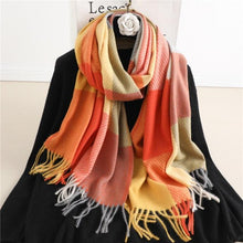 Load image into Gallery viewer, Winter Long Plaid Headwear Scarf Warm Shawls Cashmere Female Scarfs Scarves Lady Tassel Shawl Wraps For Women