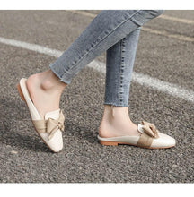 Load image into Gallery viewer, Luxury Woman Summer Close Toe Slippers Lazy Slides Flat Heel Slippers Outdoor Flip Flops Shoes Black Dress Shoes Soft Round-Toe White Flats Casual Flats Shoes