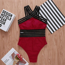Load image into Gallery viewer, Luxury Women Black Swimsuits Women High Neck One Piece Swimsuits For Women Mesh Bathing Suits Open Back Swimwear One Piece Swimwear For Lady High Neck Bandage Cross Back Swimming Suit Female Holiday Beachwear