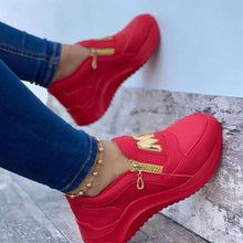 Load image into Gallery viewer, Luxury Women Blue Espadrilles New Solid Color Thick Bottom Zipper Walking Women's Shoes Slip-on High Top Sneakers Round Toe Thick Sole Zipper Ballet Flats Flat Skate Walking Shoes