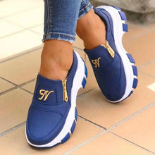 Load image into Gallery viewer, Luxury Women Blue Espadrilles New Solid Color Thick Bottom Zipper Walking Women's Shoes Slip-on High Top Sneakers Round Toe Thick Sole Zipper Ballet Flats Flat Skate Walking Shoes